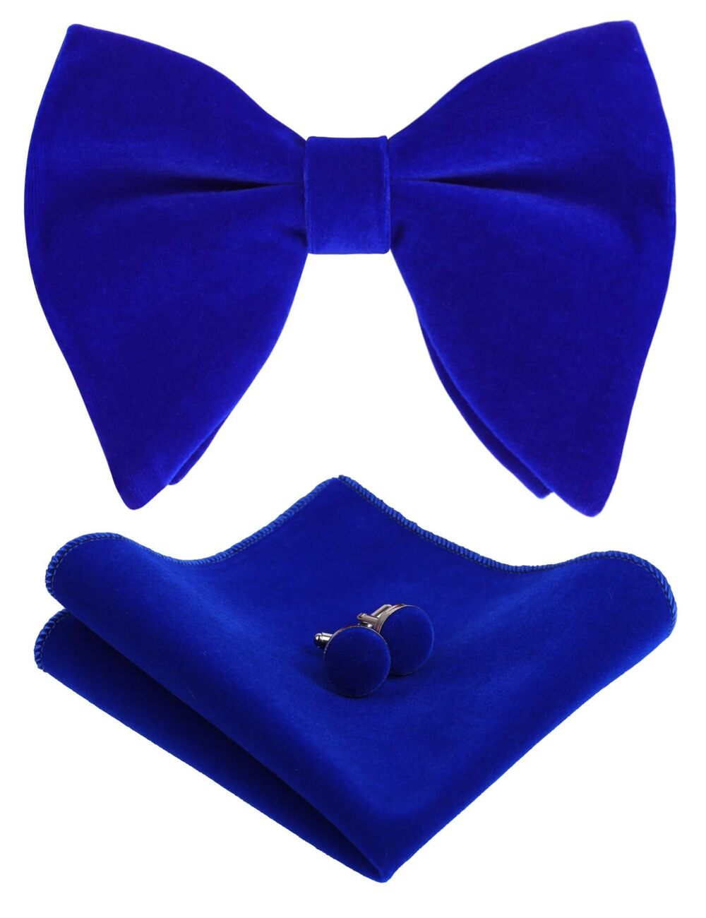 9425 Pretied Velvet Adjustable Bow Tie, Hanky and Cufflinks Set, Royal Blue